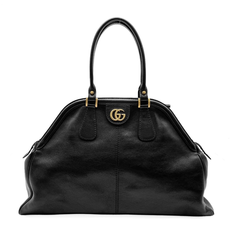 GUCCI Authentic Black Leather GG Marmont Boston Bag
